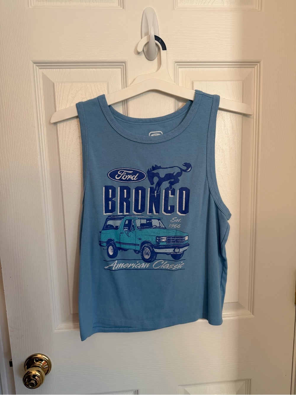Ford Bronco Graphic Tank Top - Light Blue with Navy Print